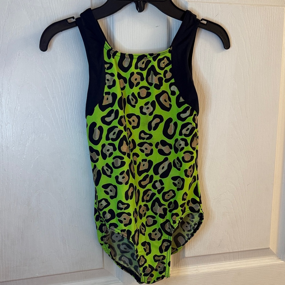 balera Lime Green and Black Leopard Print Dance Leotard